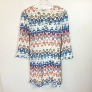 Trina Turk 3/4 Sleeve Mid Century Print Layne Knit Midi Dress - Ivory - XS